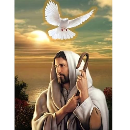 Ohhvvow Jesus Diamond Art Painting Kits for Adults, Full Drill Faith Diamond Dots Paintings for Beginners, Round 5D Peace Bird Paint with Diamonds Pictures, Dove Gem Art Painting DIY Crafts 12x16 Inch - color: Jesus A