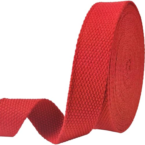 Red Heavy‑Duty Cotton Webbing Strap 1''x6yds for Bags | 2mm thick webbing for dog collars, backpack, bag handles, apron straps, slings, sewing repairs & DIY craft projects. - color: Red