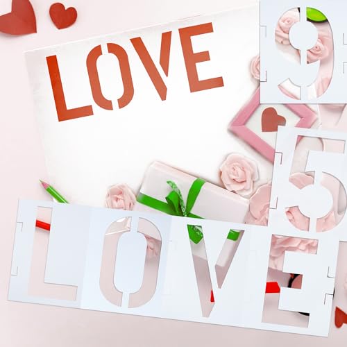 2 Inch Letter Stencils 42 Pcs ReusableTemplates Symbol Numbers Interlocking Stencil Kit Plastic Number Stencils for Wood,Wall,Paper,Fabric,Glass,Signage,DIY Art Projects - style: 2 Inch