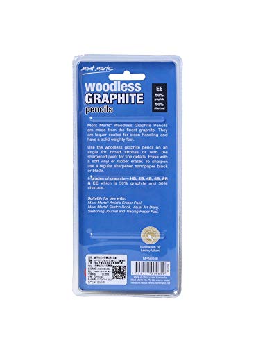 Mont Marte Woodless Graphite Pencils 6 Piece, HB, 2B, 4B, 6B, 8B, EE