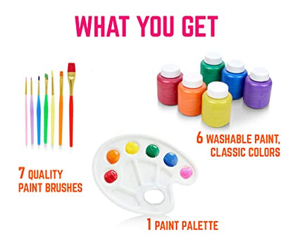 Kids Painting Set, Washable Paint for Toddlers 6 Colors Tempera Gift Bundle