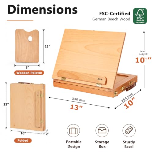 DJAR Tabletop Sketchbox Art Easel with Storage & Palette, Solid Beechwood - style: Tabletop Easel