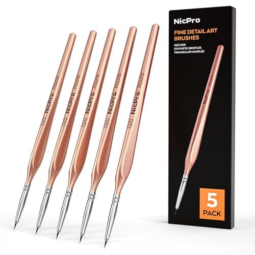 Nicpro Detail Paint Brushes 5 PCS Aesthetic Extreme Fine Tip 10/0 Brush Set | Professional Miniature Painting Set for Micro Watercolor Oil Acrylic Craft Models Rock Army Paint by Number for Adult - color: Rose Gold, size: 5 pieces - 10/0