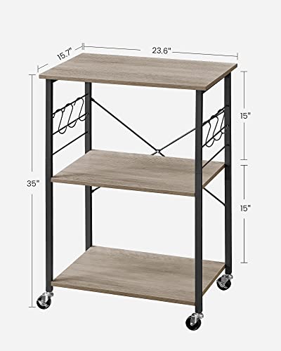 VASAGLE Kitchen Shelf on Wheels, 23.6 Inches Serving Cart with 3 Shelves - color: Heather Greige + Ink Black, size: 23.6"W x 35"H, style: Shelf