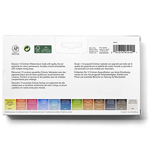 Winsor & Newton Cotman Watercolor Paint Set, 12 x 8ml Tube Travel Set | Watercolor Paint made with Fine Art Pigments, Transparent Color, Lightfast & Permanent, Good Tinting Strength - style: 12 Tube Travel Set 8ml