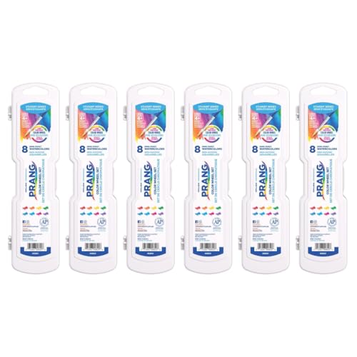 Prang Semi-Moist Watercolors 8-Color Oval Pan Set, Pack of 6 | Color Wheel Assortment, Refillable, Wax-Free Pigments, Size 6 Paint Brush Included - size: 1 Count (Pack of 6)