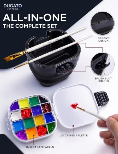 16-Well Airtight Empty Palette Box with Lid & Foldable Water Cup, Black | Compact Travel Design, Refillable Paint Storage Suitable for Guache, Watercolor & Acrylic - color: Black