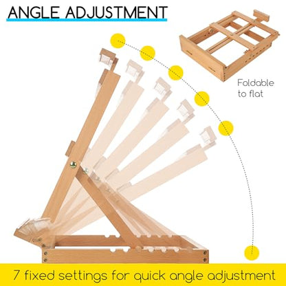 MEEDEN Heavy-Duty Tabletop Studio H-Frame Wooden Easel- Solid Beech Wood Adjustable Artists Desktop Wood Easel Table for Artist, Beginners & Teens- Holds Canvas Art up to 23" High