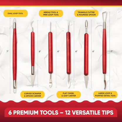 6 Pcs Clay Sculpting Tools for Air Dry & Polymer Clay, 6pc Pottery Tools | Set for Modeling Clay, Ceramics & Wax Carving, Stainless Steel Double Ended Kit for Sculpting, Shaping & Pottery Art - size: Pack of 6