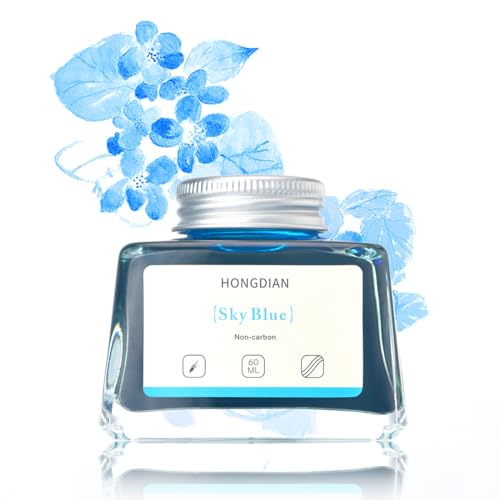 Hongdian Fountain Pen Bottled Ink Sky Blue Color, 60ml Non Carbon Inkwell Bottle, Artist Calligraphy Ink - color: Sky Blue