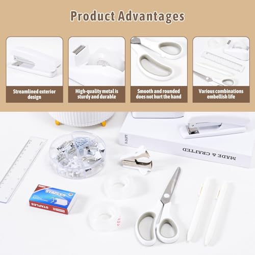 Gawsey White Desk Organizers and Accessories with Desk Organizer 360° Rotating Pen Holder and Office Supplies, Cute Stationery Supplies Set - color: White