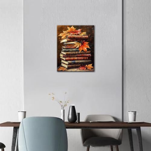 TUMOVO Paint by Numbers for Adults Maple Leaves in the Book | book 16x20 inch canvas kit with acrylic paints and 3 brushes, stress-relief painting kit for a calming hobby. - color: Book