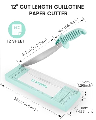 MAKEASY Paper Cutter 12 Inch, Guillotine Paper Cutter with 8 Sheet Capacity, Heavy Duty Paper Cutter for Cardstock, Paper Trimmer for Crafting, Classroom and Office, Green - color: Green