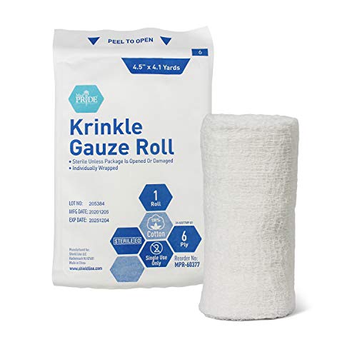 MED PRIDE Sterile Krinkle Gauze Roll,6-Ply Cotton,4.5 in x 4.1 yd,12-Pack