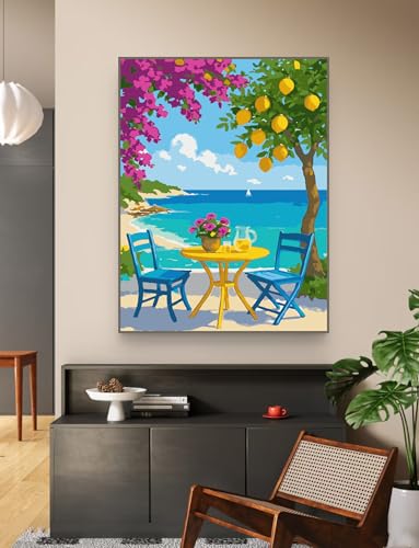 ZRIZQ Landscapes Paint by Numbers Kit for Adults Beginner,Lemon Tree,16x20 | Full set with wooden brushes,rolled canvas,rich paints.Calming activity.Beginner friendly.Just open and paint. - color: 16"X20"Rolled Canvas(Frameless)-Landscape 15