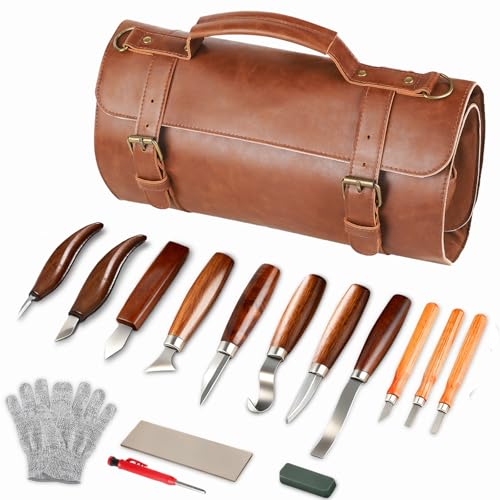 Wood Carving Tools Whittling Kit For Woodworking Hobby Wooden Carving Knife Sets For Beginners with Leather Storage Bag DIY Art Craft Gift
