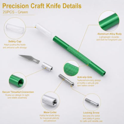 20 Pack Exacto Knife, Aluminum, Precision Knives, 5 Colors