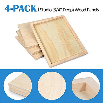 4 Pack 11x14’’ Unfinished Birch Wood Panels Kit for Painting | Studio 3/4’’ Deep Wooden Canvas, Cradle Boards for Acrylic Pouring, Encaustic, Crafts, Epoxy Resin, Laser Engraving Cutting - size: 11'' x 14'' Studio