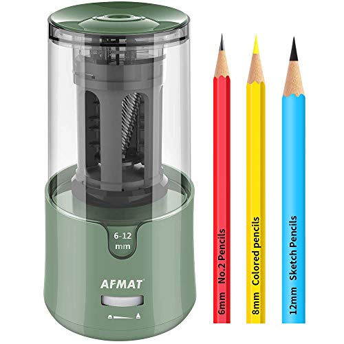 AFMAT Electric Pencil Sharpener, Auto Stop, Super Sharp & Fast, Electric Pencil Sharpener Plug in for 6-12mm No.2/Colored Pencils/Office/Home PS94 - color: Green
