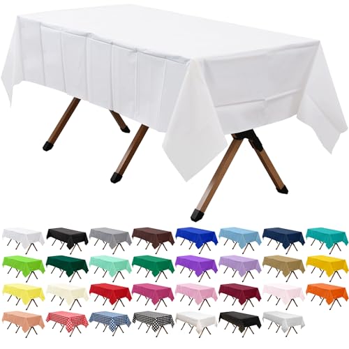 2 Pack White Premium Plastic Tablecloth Rectangle 54 x 108 Inches Reusable Snowy White Decorative Table Cover for Dining, Wedding, Party, Indoor and Outdoor use - color: G01 White, size: Rectangle 54"x108"