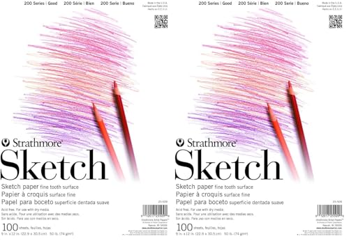 Strathmore 200 Series Sketchbook, Tape Bound Pad, 9x12 inches, 100 Sheets (50lb/74g) - Artist Paper for Adults and Students - Graphite, Charcoal, Pencil, Colored Pencil (Pack of 2) - size: 9x12 (Pack of 2)