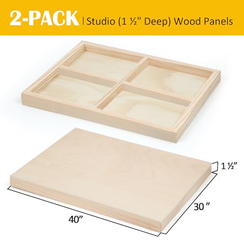 2 Pack 30x40'' Unfinished Gallery Birch Wood Canvas Panels | 1 1/2" Deep Art Cradle Boards for Painting, Pouring, Burning, Epoxy Resin, Laser Engraving Cutting - size: 30*40 2 Pack