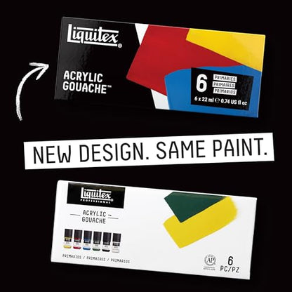 Liquitex Acrylic Gouache Paint Set, 6 x 59ml (2-oz), Primaries | Ultra pigmented, low viscosity, flat matte finish, no brush strokes, permanent & non-cracking & perfect for color-blocking - style: Primaries Set 6 x 59ml (2-oz)