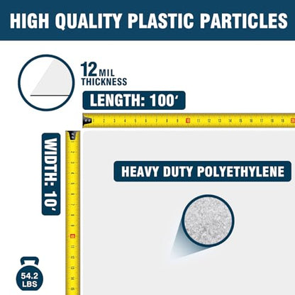 Crawl Space Vapor Barrier, 12 Mil 10x100' Black/White Panda Film | Thick Plastic Sheeting, Plastic Drop Cloth Covering for Crawlspace Encapsulation, Suitable for Commercial and Residential Use - size: 12mil 10'x100'