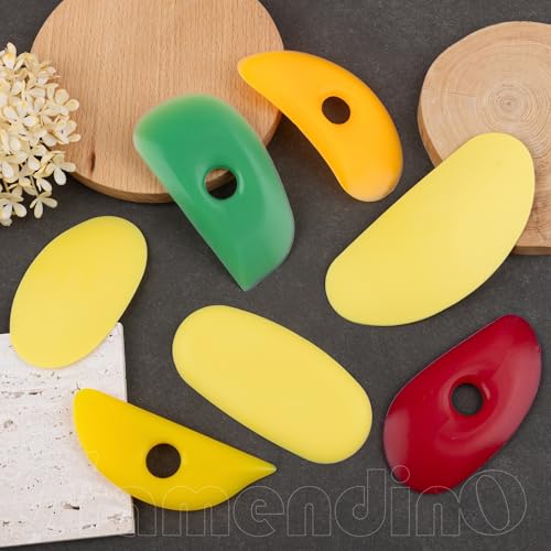 Framendino, 7 Pack Soft Rubber Rib Silicone Ceramics Tools Smooths Shapes Sculpting Pottery Clay Tool for DIY (Yellow)