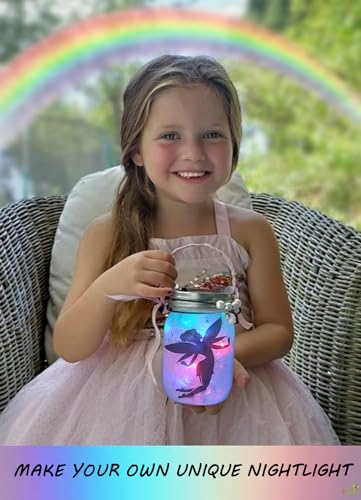 Make Your Own Unicorn & Fairy Lantern Jar Night light Arts and Crafts for Kids, Best Birthday Gifts for Girls Ages 3 4 5 6 7 8 9 10 11 12 Years old, DIY Unicorn Gift & Fairy Craft Kit for Little Girls - color: Turquoise- Fairy & Unicorn