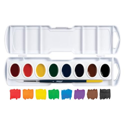 Prang Semi-Moist Watercolors 8-Color Oval Pan Set, Class Pack of 36 | Refillable, Wax-Free Pigments, Mixing Tray in Lid, Size 6 Paintbrush Included - style: 8 Count (Pack of 36)