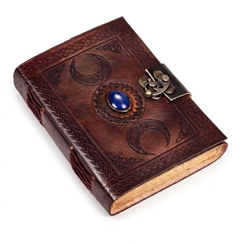 cuero 3 Moon Blue Lapis Embossed Vintage Leather Journal | 240 Pages of Antique Handmade Deckle Edge Vintage Paper, Leather Sketchbook, Drawing Journal, Great Gift (9 inch 12 inch, brown) [Spiral-bound] - color: Brown, size: 9 inch by 12 inch