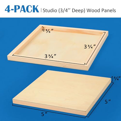 4 Pack 5x5’’ Unfinished Birch Wood Panels Kit for Painting | Studio 3/4’’ Deep Wooden Canvas, Cradle Boards for Acrylic Pouring, Art, Crafts, Epoxy Resin, Laser Engraving Cutting - size: 5'' x 5'' Studio
