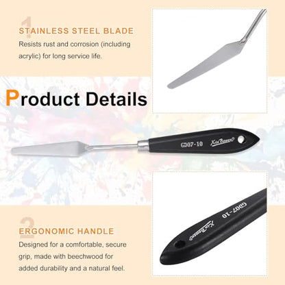 HARFINGTON Palette Knife Painting Tool 8.66" Stainless Steel Pointed Blade Spatula Painting Pallet Knife with Hole Design Beech Wood Handle for Oil Acrylic Canvas, Black/Silver - size: 8.66" x 2.76" x 0.55"