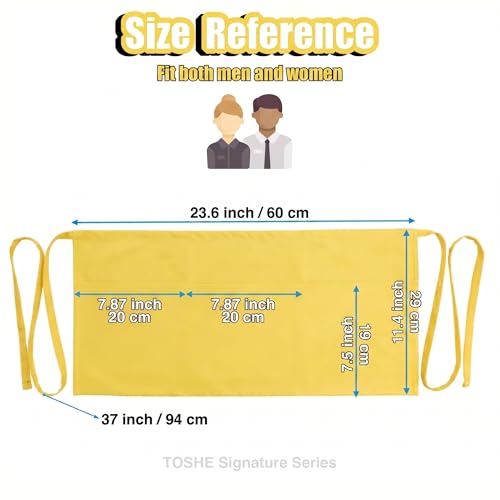 TOSHE Waist Apron 3 Pockets Waterdrop Resistant Cotton Server,Chef,Waitress - color: Yellow