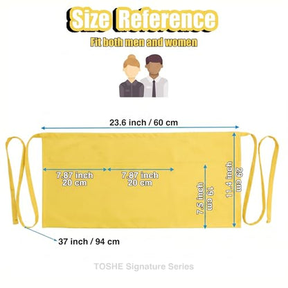TOSHE Waist Apron 3 Pockets Waterdrop Resistant Cotton Server,Chef,Waitress - color: Yellow
