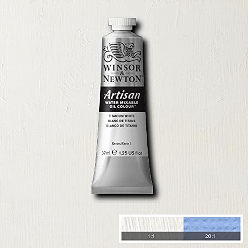Winsor & Newton Artisan Water Mixable Oil Paint, 37ml, Titanium White | Clean with water; no solvents needed. Color depth, lightfastness, opacity/transparency are the same as traditional oils. - color: Titanium White, style: 1.25-oz