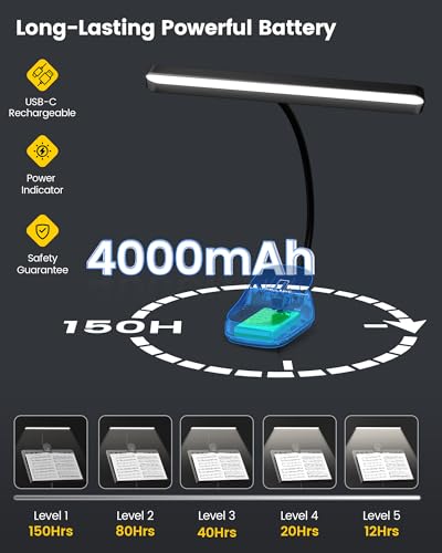 Glocusent 81 LED Music Stand Light, 3 Color & 5 Brightness Piano Lamp | Rechargeable & 150Hrs Runtime, 3 Colors & 5 Brightness Piano light with Shield, Professional Clip On Light for Piano Players - color: Black-Wider Light Bar