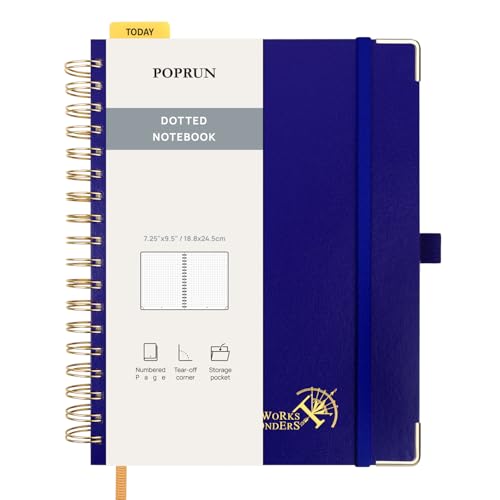 POPRUN B5 Dotted Spiral Notebook 120GSM Hardcover Journal Royal Blue | 7-1/4 x 9-1/2", 220 Pages Dot Grid Notebooks for Women Men, Spiral Journals for Writing Journaling Drawing Work School - color: Royal Blue, size: 7.25 x 9.5 inches