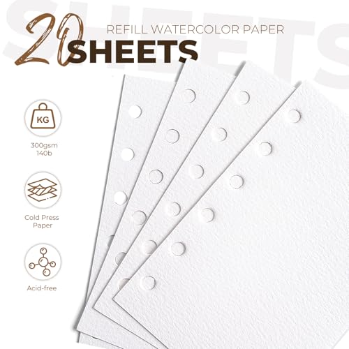 Fuumuui Watercolor Sketchbook Paper Refill - 20 Sheets 140 LB (300 GSM) Cold Pressed, Acid-Free Cotton Paper for Painting, Drawing, Art Journaling, Sketchbook As Travel Notebook - 3.23 x 4.9 inches - size: 2.23 x 4.9 inches