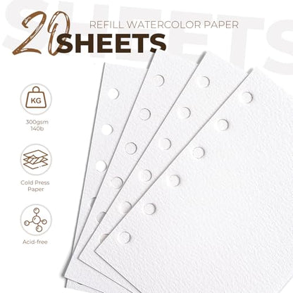 Fuumuui Watercolor Sketchbook Paper Refill - 20 Sheets 140 LB (300 GSM) Cold Pressed, Acid-Free Cotton Paper for Painting, Drawing, Art Journaling, Sketchbook As Travel Notebook - 3.23 x 4.9 inches - size: 2.23 x 4.9 inches