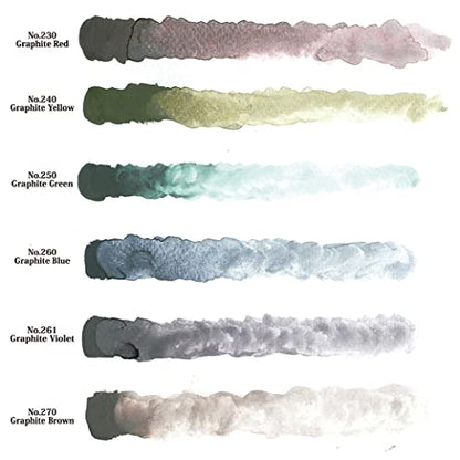 Kuretake Gansai Tambi GRAPHITE COLORS, 6 colors set, Made in Japan | 6 graphite-infused colors, Watercolor Paint Set, matte finish, Professional Use, Artist Grade