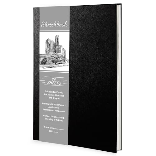 Hardcover Sketch Book, Sketchbook Drawing Pad,160GSM Thick Sketching Paper | Smooth, 46 Sheets/92 Pages, Acid-Free Art Paper, Micro-Perforated Pages, High Quality,Easy Tear Off, Sturdy Binding, 9" x 12"