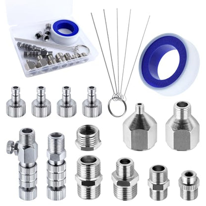 15 Pieces Airbrush Adapter Set Airbrush Quick Connect Airbrush Quick Release Disconnect Adapter Fitting Connector Set with Cleaning Tool for Air Compressor and Airbrush Hose
