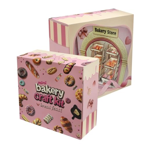 iLAND Air Dry Clay Bakery Crafts Kits for Kids Girls 8-12, Birthday Gifts | CPC-Safe 40+ pcs for DIY Bread & Shop Role-Play, Builds Motor & Social Skills, Starter Guide, Gift Box & Ribbons, 1:12 Scale - style: Royal Clay Bakery w/ Light String