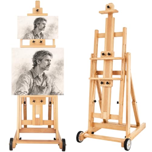 Studio H-Frame Easel with Tilting & Flat Position, Natural | Sturdy Adjustable Beech Wood Painting Easel for Painting, Holds Canvas Art up to 77" - style: Natural