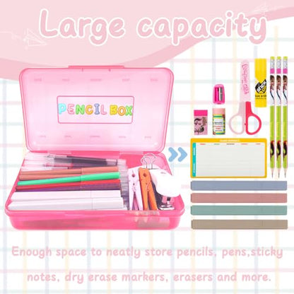 Pink and Green Pencil Box, Clear Case, Large Capacity Hard Stackable Storage for Girls, 2 Pack - color: Pink Green