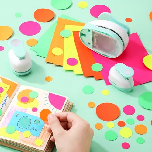 CHENGU 3 Pack Circle Hole Punch 2"/1"/0.6", Mint Green | Paper Craft Cutters for Card Making, Shape Punches for Scrapbooking, Includes 10 Sheets Stickers, Photo Album DIY Projects - color: Mint Green, style: Circle