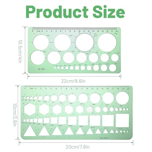 2 Pcs Circle Stencils,Portable Circle Template for Drawing | Lightweight Circle Ruler Geometric Stencil Shapes Circles,Triangles,Squares,Hexagons for Office,School,Building Formwork