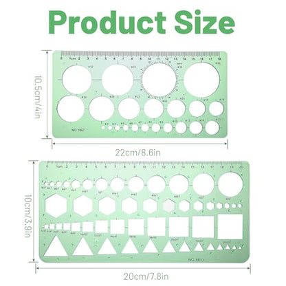 2 Pcs Circle Stencils,Portable Circle Template for Drawing | Lightweight Circle Ruler Geometric Stencil Shapes Circles,Triangles,Squares,Hexagons for Office,School,Building Formwork